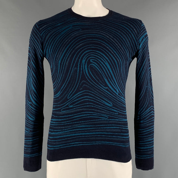 EMPORIO ARMANI Size XS Navy Blue Marble Wool Blend Crew-Neck Pullover