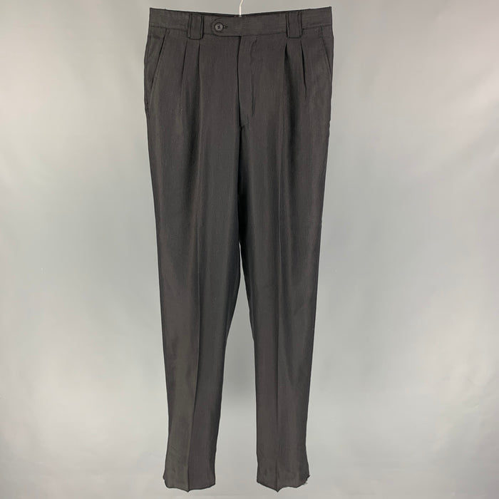 VERSACE CLASSIC Size 32 Black Pleated Linen Nylon High Waisted Dress Pants