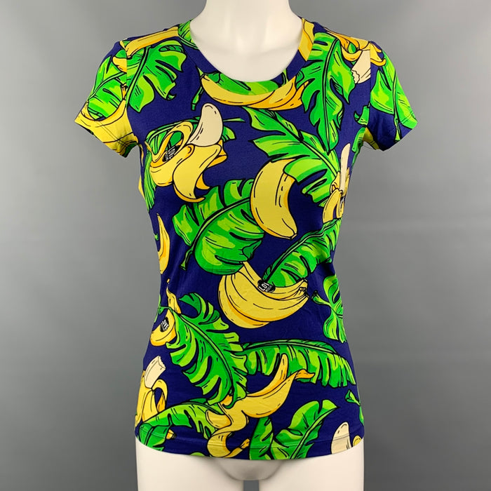 LOVE MOSCHINO Size 4 Yellow & Purple Banana Leaf Print Cotton T-Shirt