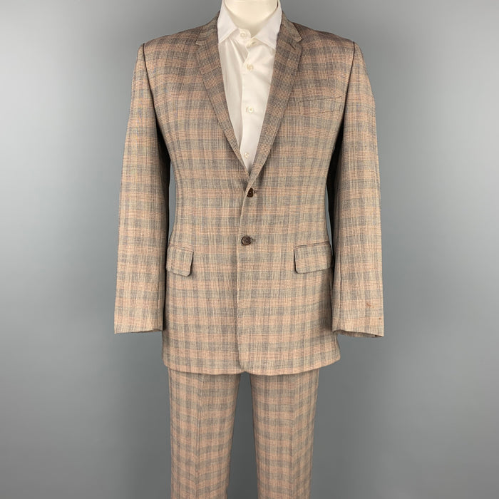 PAUL SMITH Talla 40 Traje con solapa de muesca de lana a cuadros gris topo