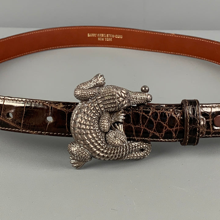 Vintage BARRY KIESELSTEIN-CORD 1995 Size 2 Brown Leather Sterling Alligator Belt