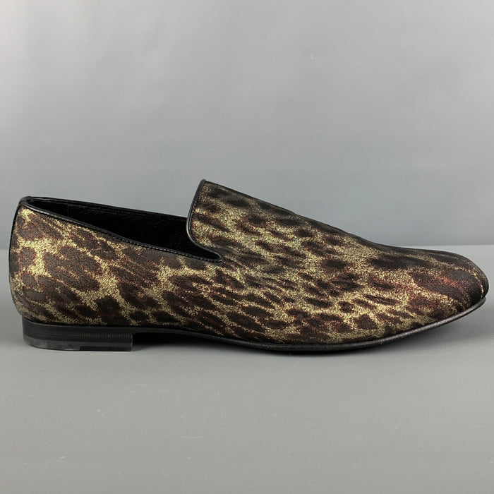 JIMMY CHOO Size 10 Gold Brown Animal Print Leather Slip On Loafers