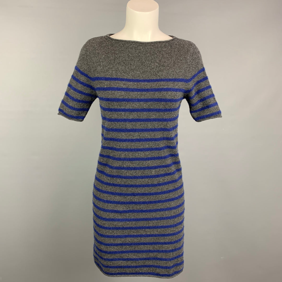 DEMYLEE Size S Grey & Navy Knitted Stripe Cashmere Dress