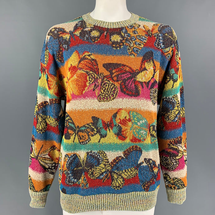 MISSONI Size XL Multi-Color Butterfly Rayon Blend Crew-Neck Sweater