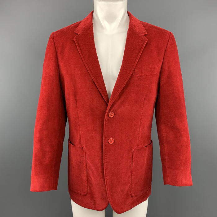 PS by PAUL SMITH Talla 40 Abrigo deportivo de pana roja con solapa de muesca y un solo pecho con 2 botones