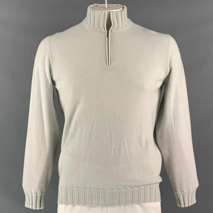 FIORONI Size XL Off White Cashmere Duvet Half Zip Pullover