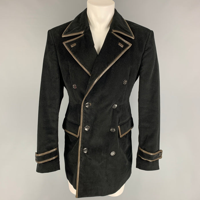JUST CAVALLI Size 40 Black Brown Viscose Cotton Double Breasted Coat