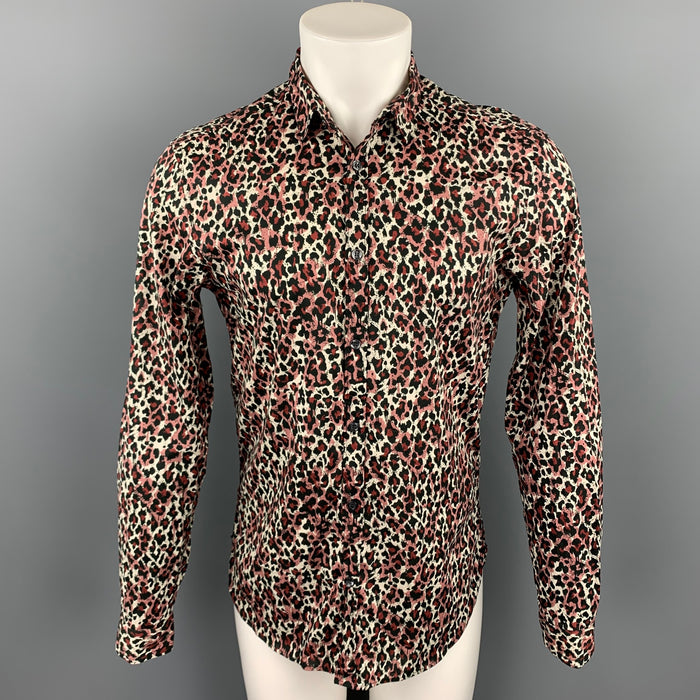 JUST CAVALLI Size S Black & Burgundy Animal Cotton Print Button Up Long Sleeve Shirt