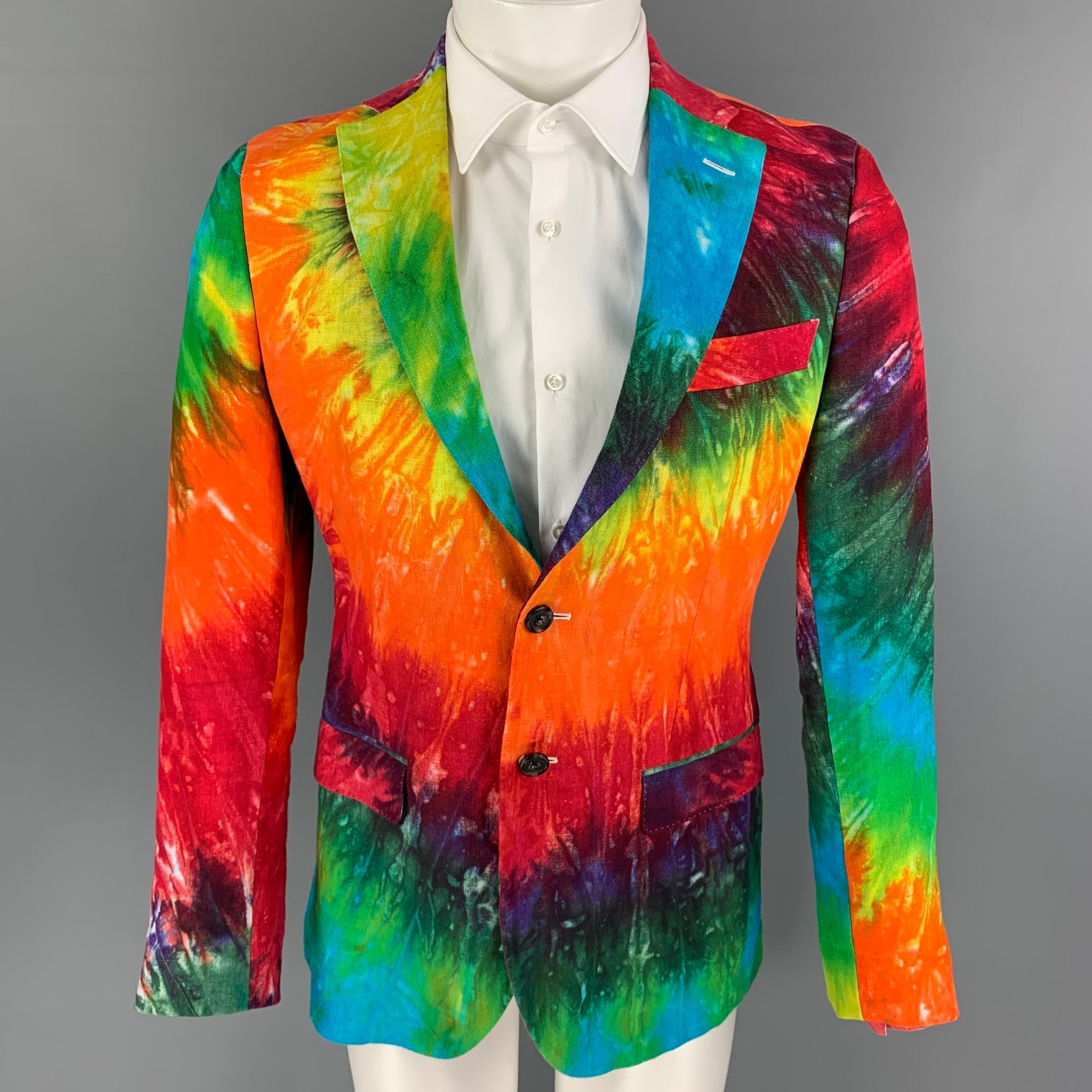 R13 SS 19 Size M Multi Color Tie Dye Linen Notch Lapel Sport Coat