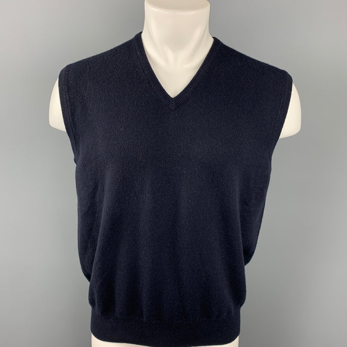 LORO PIANA Size L Navy Cashmere V-Neck Vest
