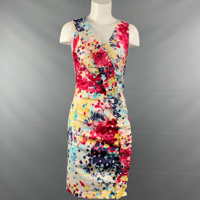 LOVE MOSCHINO Size 6 Multi-Color Paint Splattered Cotton Paint Sleeveless Dress