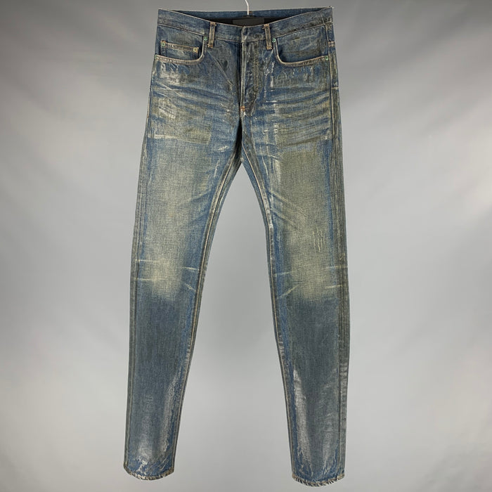 DIOR HOMME Taille 29 Jean en coton enduit bleu avec braguette boutonnée