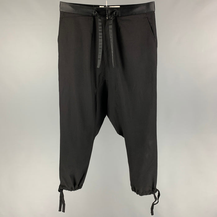 GANRYU Size M Black Wool Drop-Crotch Dress Pants