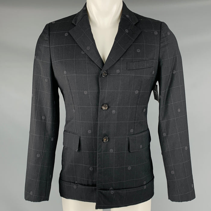 COMME des GARCONS Size S Black Grey Window Pane Wool Sport Coat