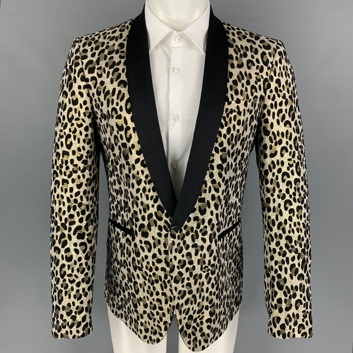 JUST CAVALLI Size 38 Black Gold Jacquard Wool Blend Sport Coat