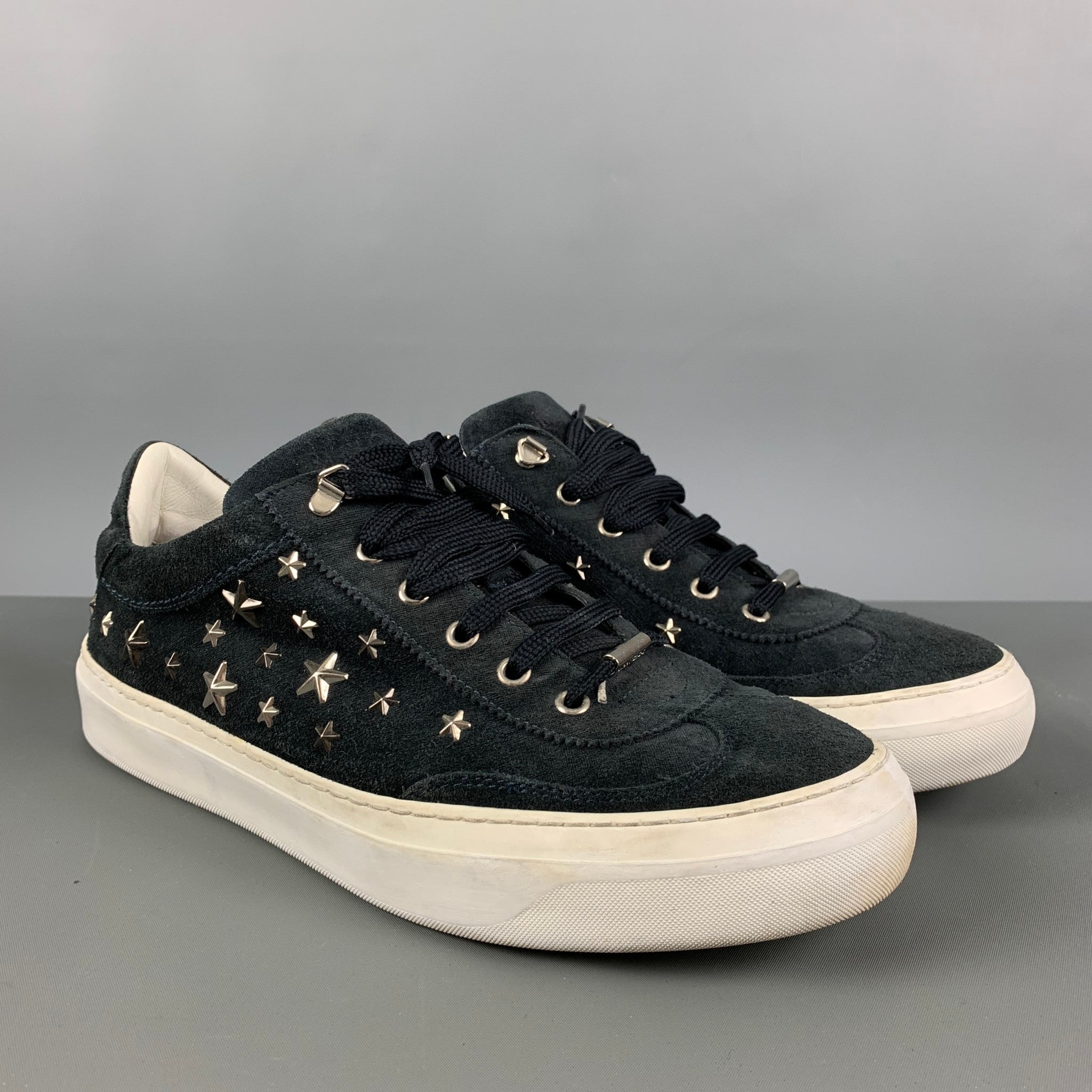 JIMMY CHOO 10 Navy Studded Suede Sneakers – Sui Generis Designer Consignment