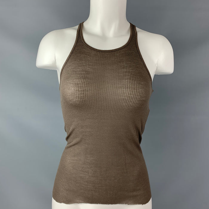 RICK OWENS Dustulator 2006 Size S Taupe Viscose & Silk Ribbed Tank Top