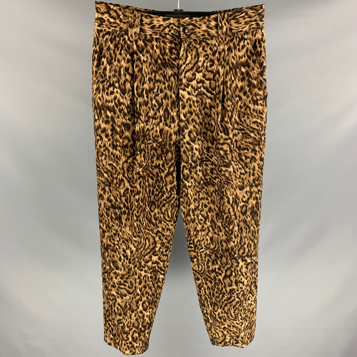 Vintage GIANNI VERSACE Size 36 Brown & Black Animal Print Wool Pleated Dress Pants