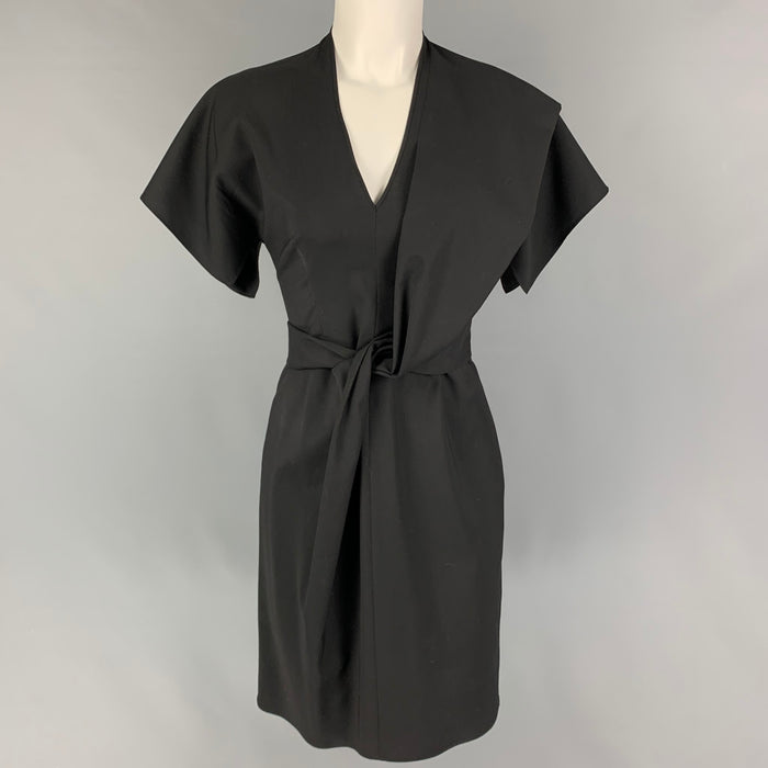 GIVENCHY Size 6 Black Virgin Wool Short Sleeve Dress