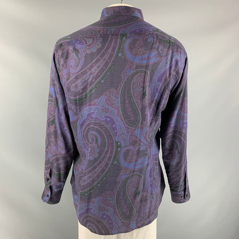 ETRO Size XXL Purple Paisley Cotton Button Up Long Sleeve Shirt