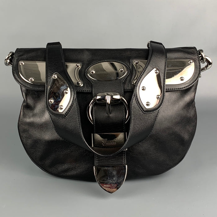 GUCCI Black & Silver Leather Shoulder Bag