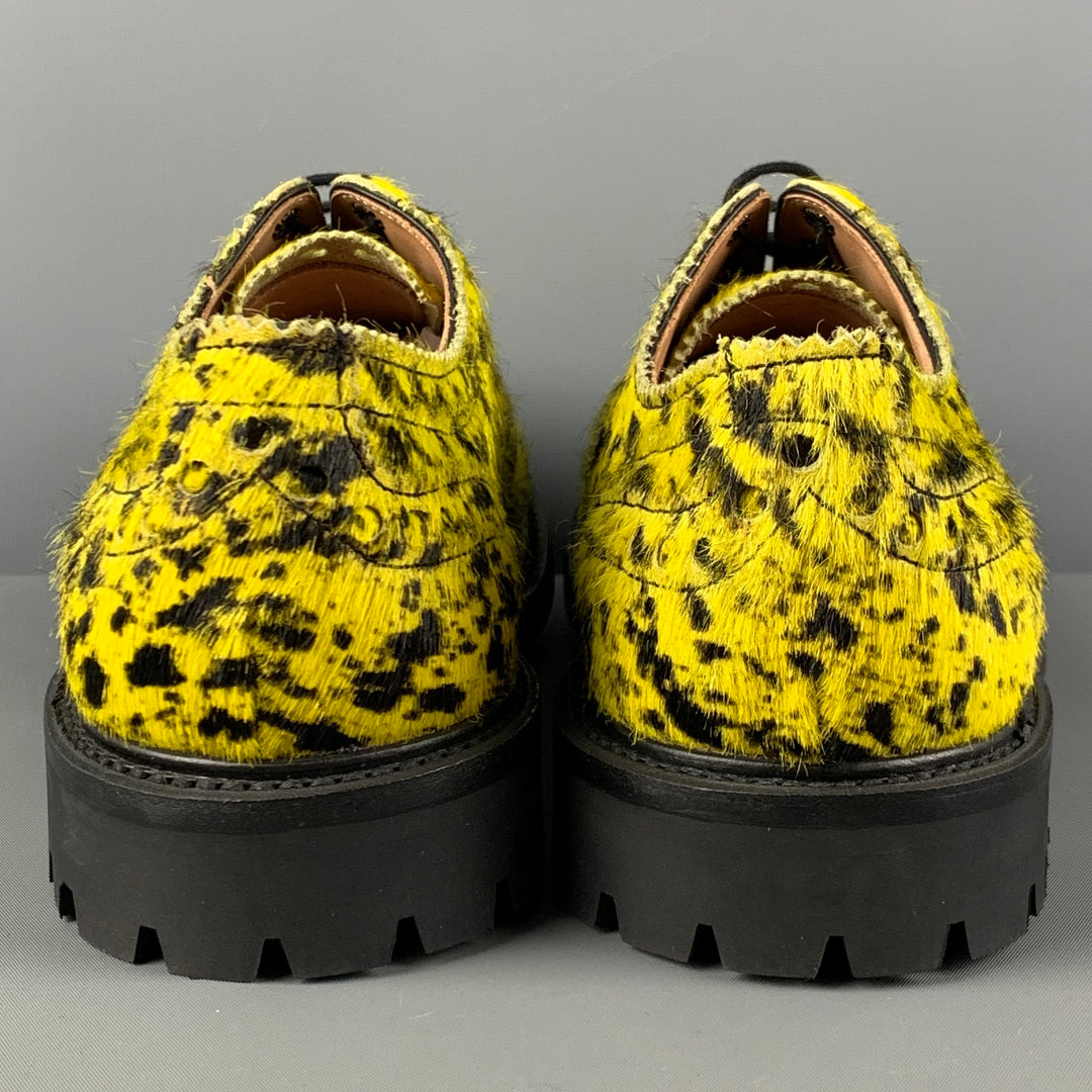 ECKHAUS LATTA x GRENSON Size 10 Yellow Black Animal Print Leather Wingtip Lace Up Shoes