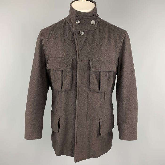 GUCCI Chest Size 38 Brown Wool Peak Lapel Hidden Buttons Back Pockets Jacket