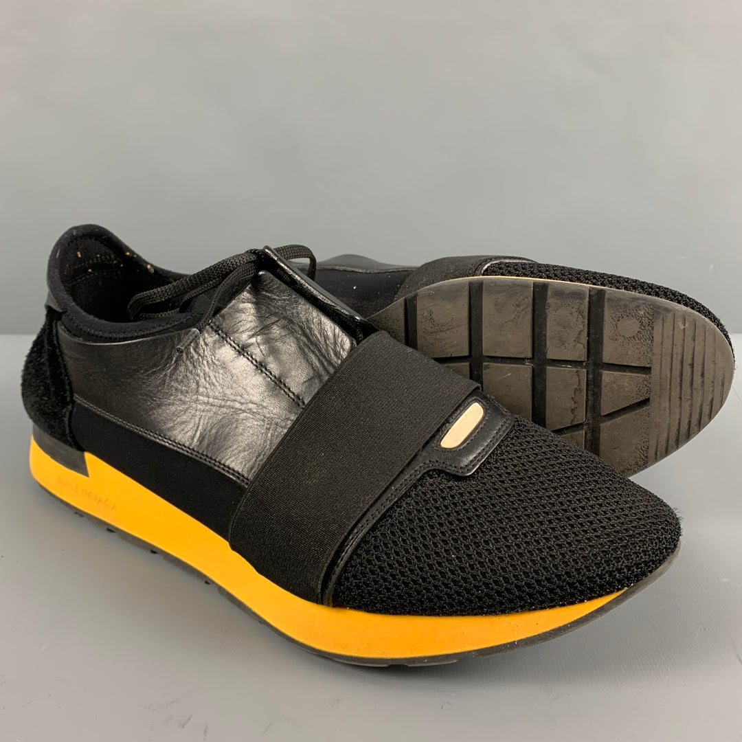 BALENCIAGA Size 11 Black Yellow Leather Athletic Sneakers