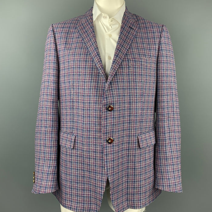 ETRO Size 48 Blue & Red Plaid Hemp Blend Notch Lapel Sport Coat