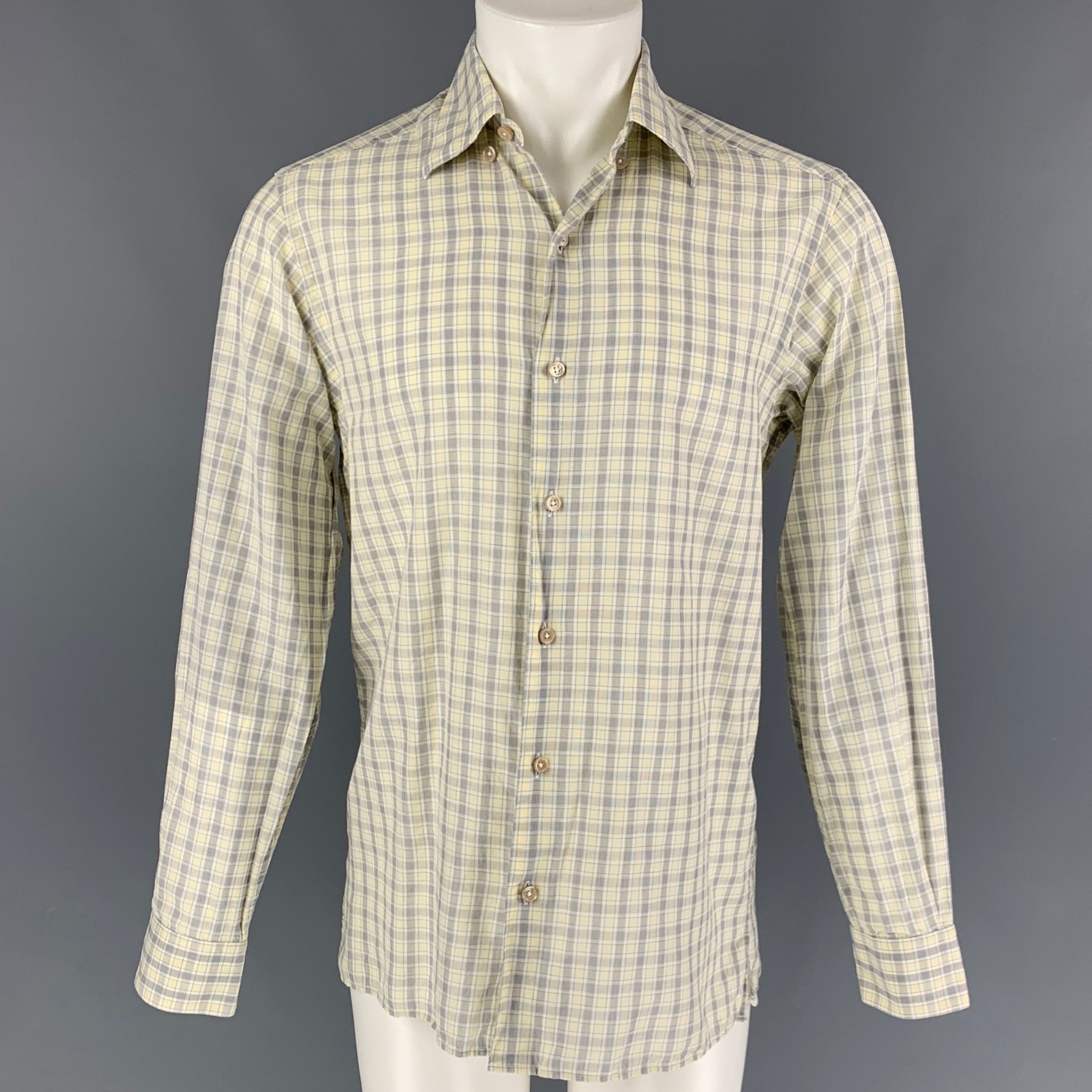 Ermenegildo Zegna Button high quality Up Shirt Long Sleeve Check Pattern Yellow Size 3XB