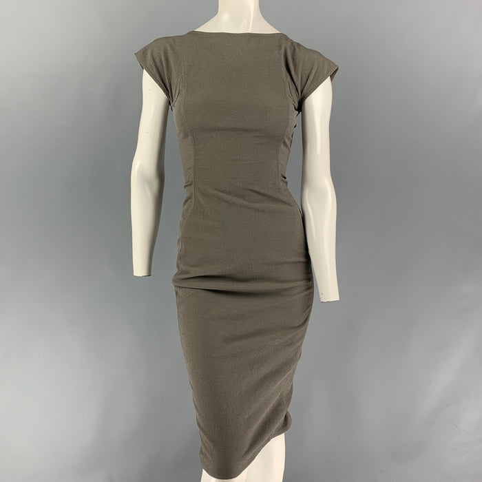 RICK OWENS Size 2 Moss Cotton Blend Textured Cap Sleeves Dress