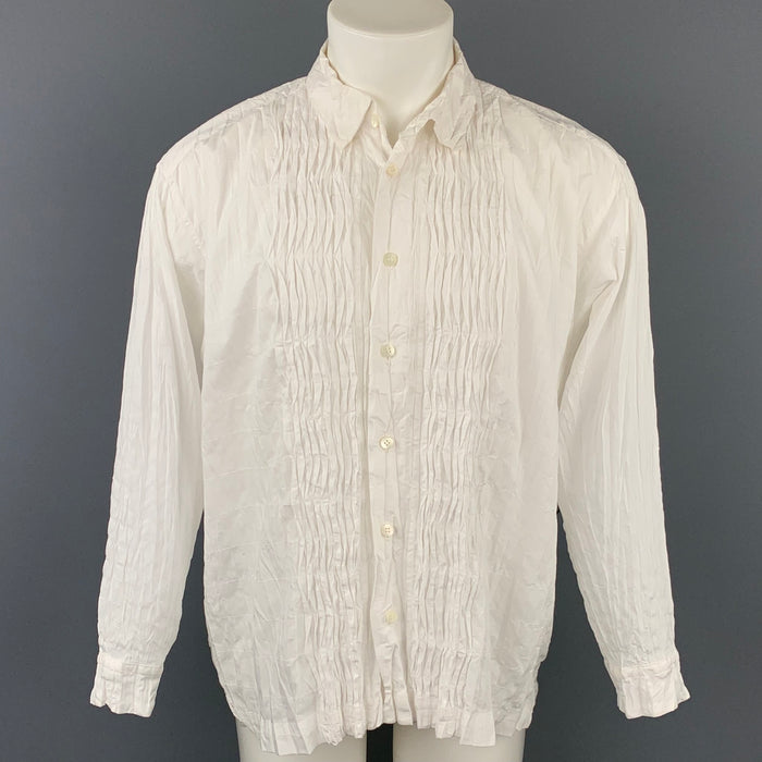 ISSEY MIYAKE Size M White Wrinkled Polyester / Cotton Long Sleeve Shirt