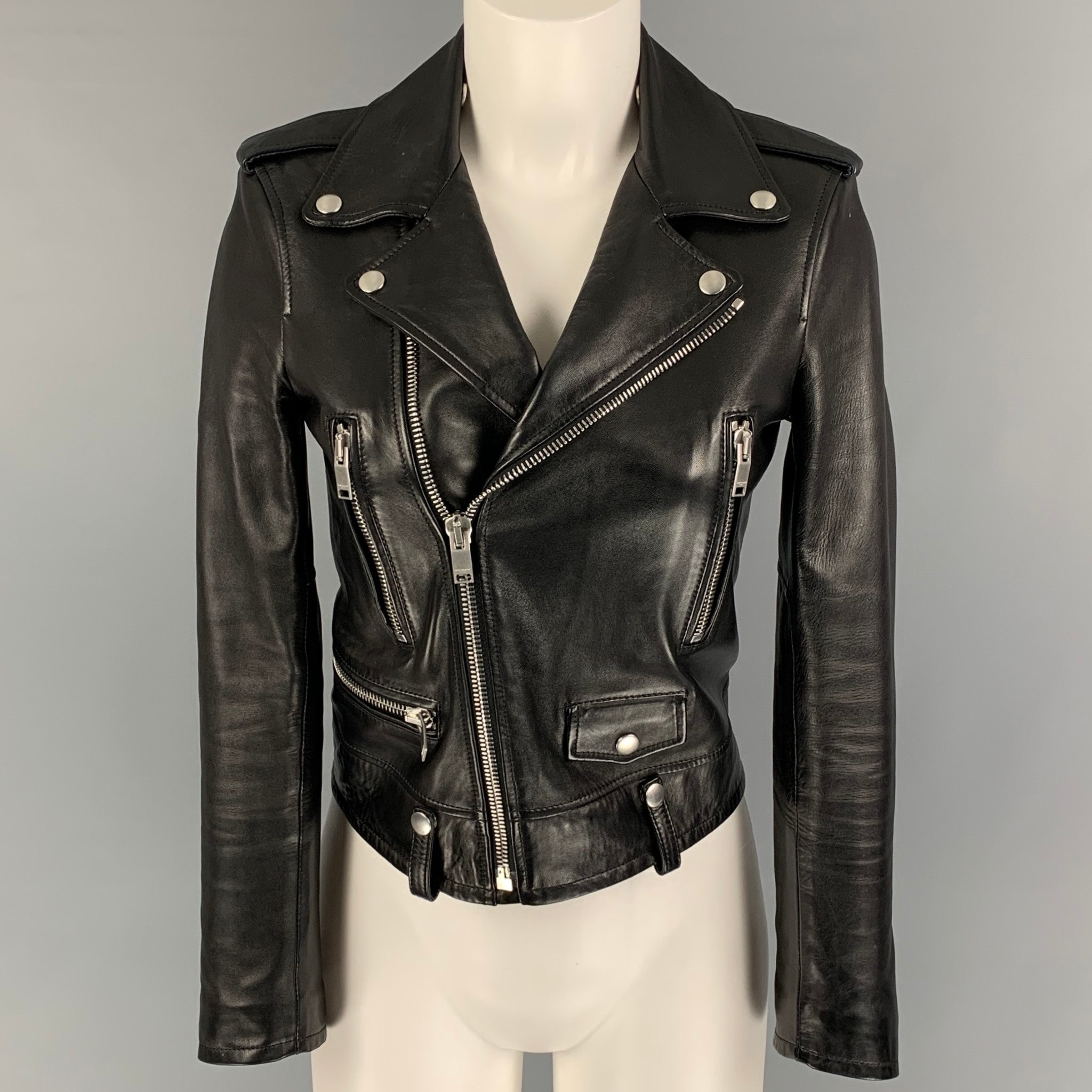 Saint Laurent Leather biker jacket ラム スキン バイカー Saint Laurent☆ラムスキン ジップバイカージャケット ブラック