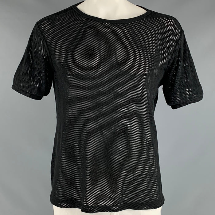 DRIES VAN NOTEN Size XL Black Mesh Cotton Crew-Neck T-shirt