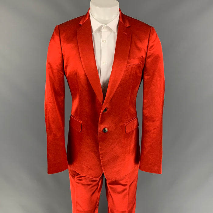 DRIES VAN NOTEN Size 40 Orange Cotton / Viscose Notch Lapel Suit