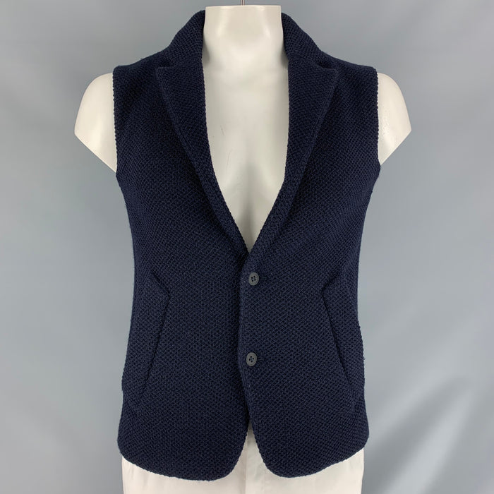 EMPORIO ARMANI Size 48 Navy Waffle Knit Virgin Wool Blend Vest