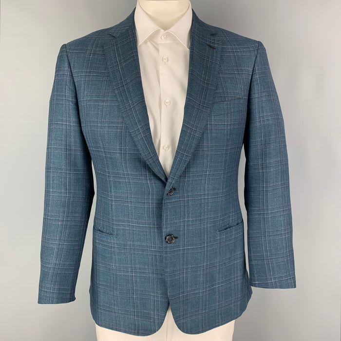 BRIONI Size 40 Green Purple Plaid Wool Blend Single Breasted Sport Coat