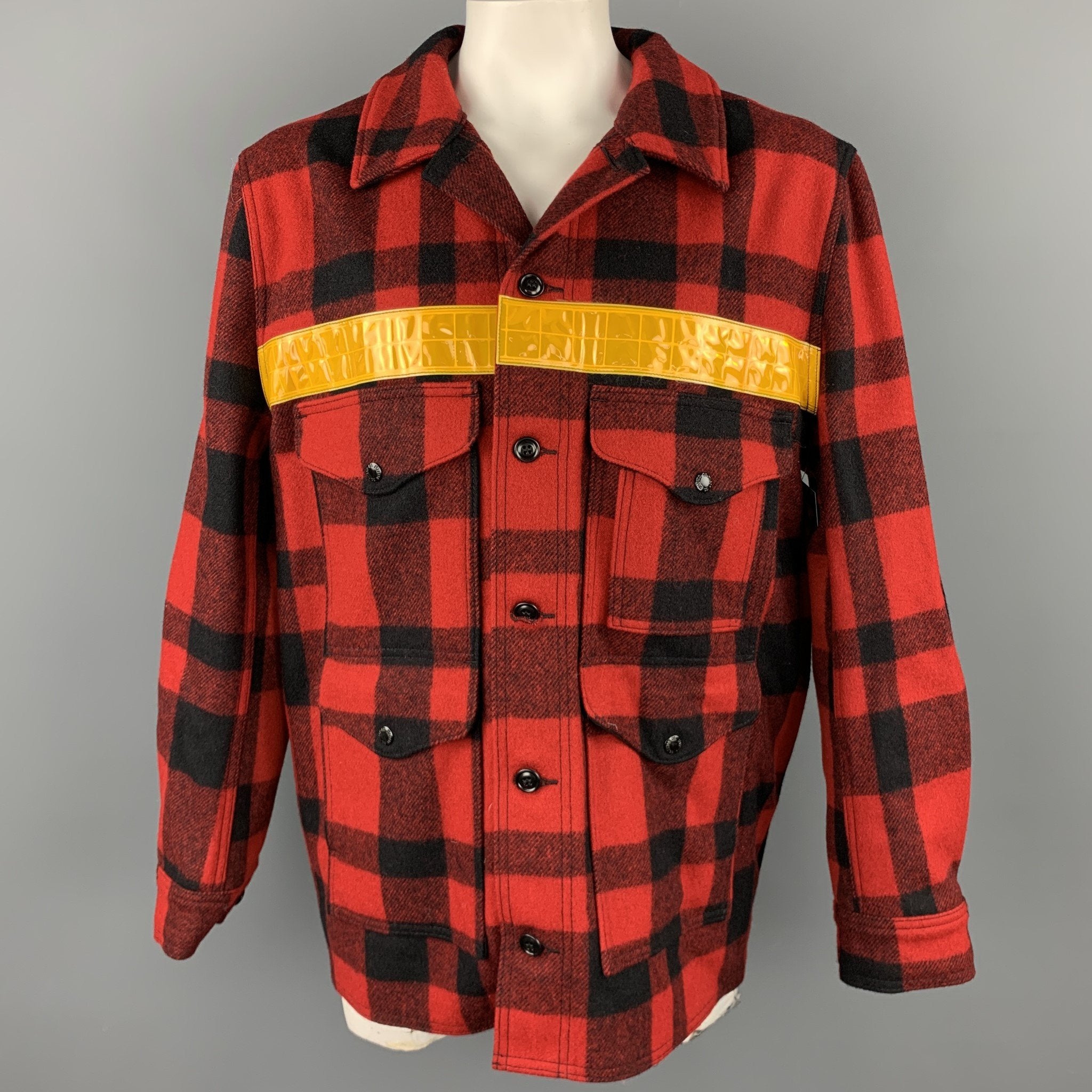 JUNYA WATANABE Size XXL Red & Black Buffalo Plaid Wool Jacket