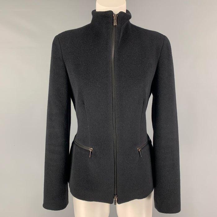 GIORGIO ARMANI Talla 6 Chaqueta con cremallera de mezcla de angora negra