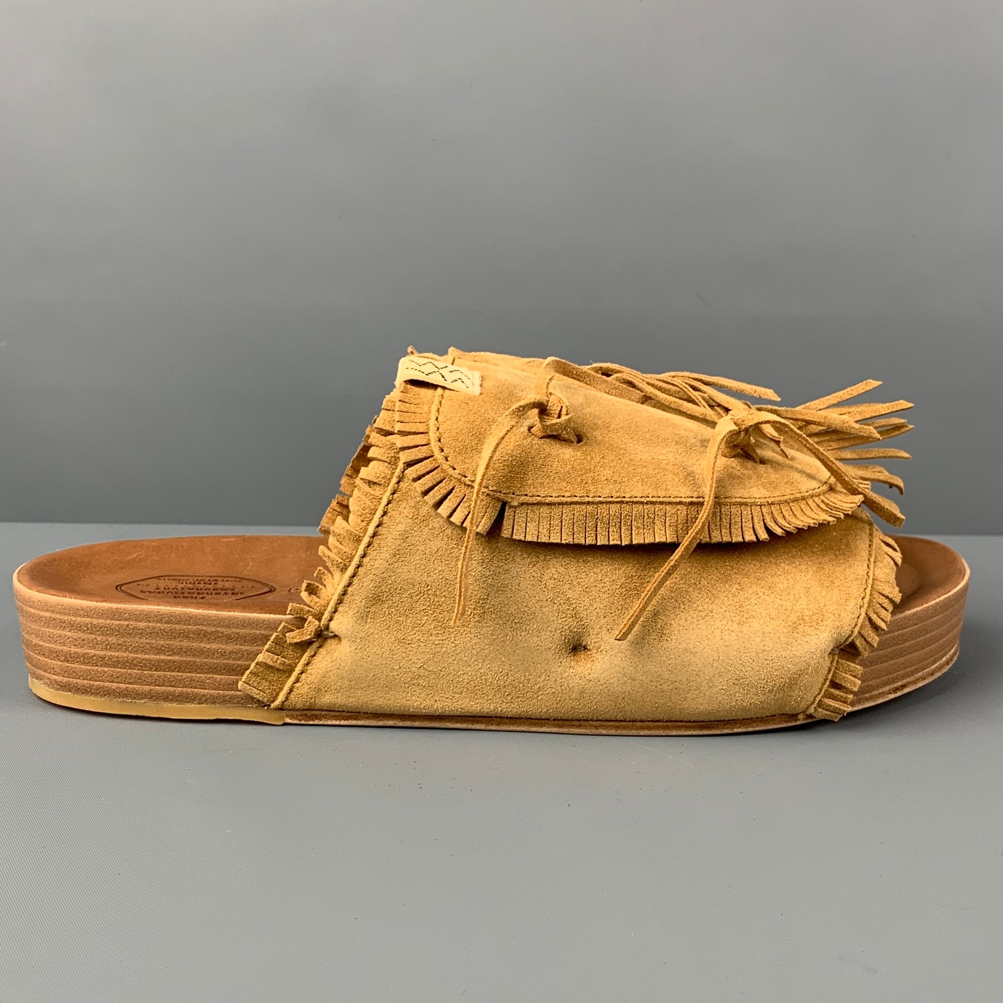 VISVIM Size L Tan Fringe Leather Slip On Sandals – Sui Generis