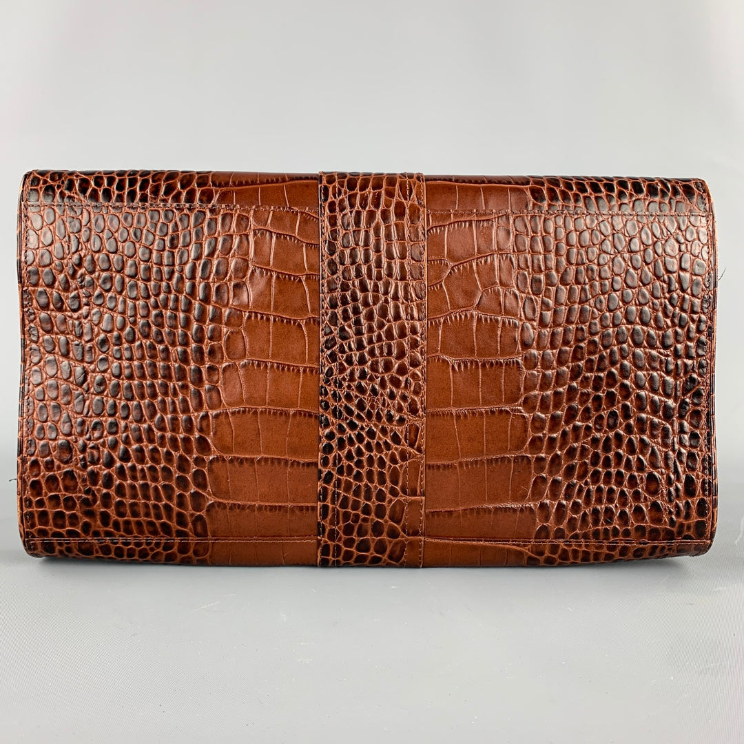 DRIES VAN NOTEN Brown Alligator Embossed Leather Clutch