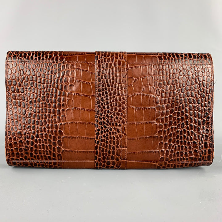 DRIES VAN NOTEN Brown Alligator Embossed Leather Clutch