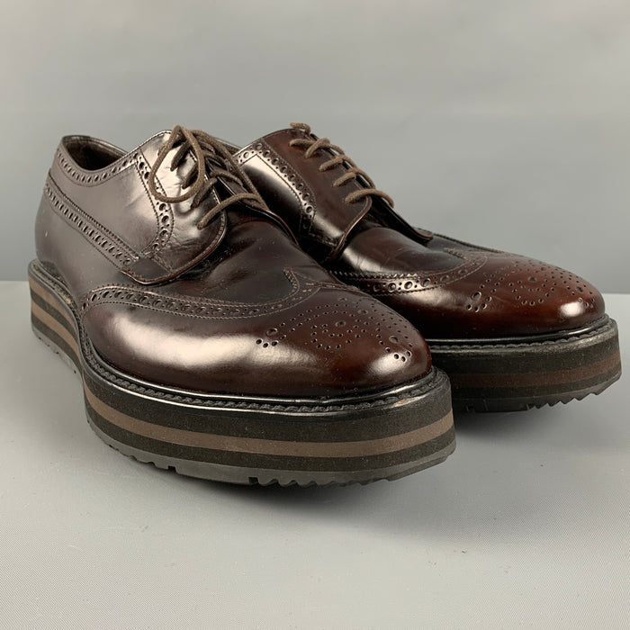 PRADA Size 8.5 Brown Perforated Leather Platform Lace Up Shoes
