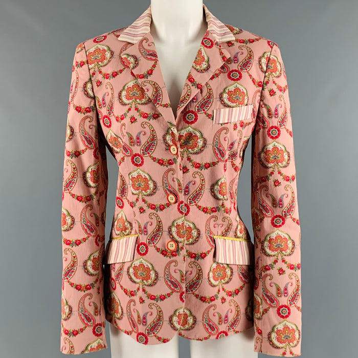 ETRO Size M Pink Red Cotton Elastane Paisley Blazer
