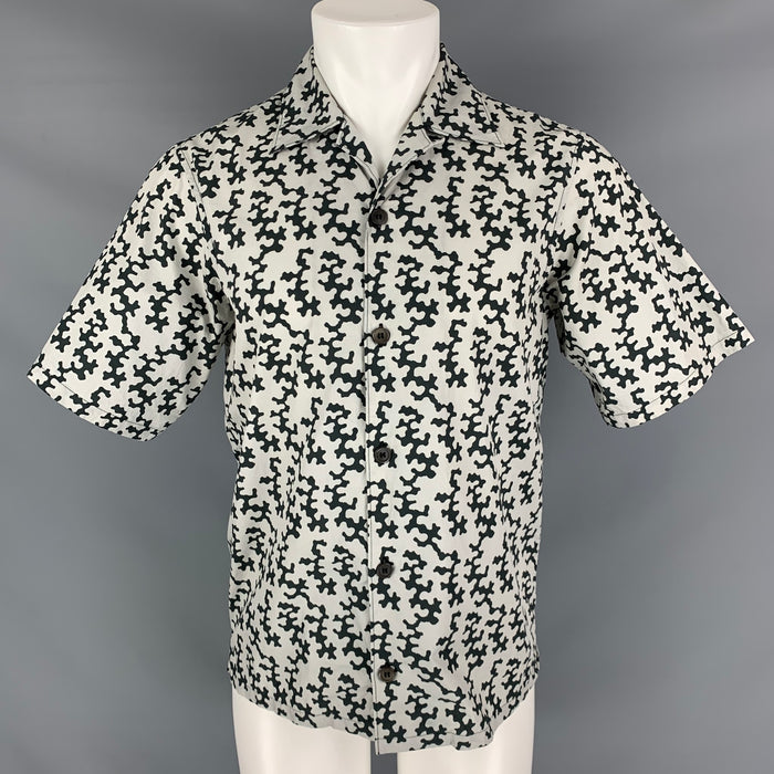 PRADA Size M Grey Black Marble Cotton Short Sleeve Shirt