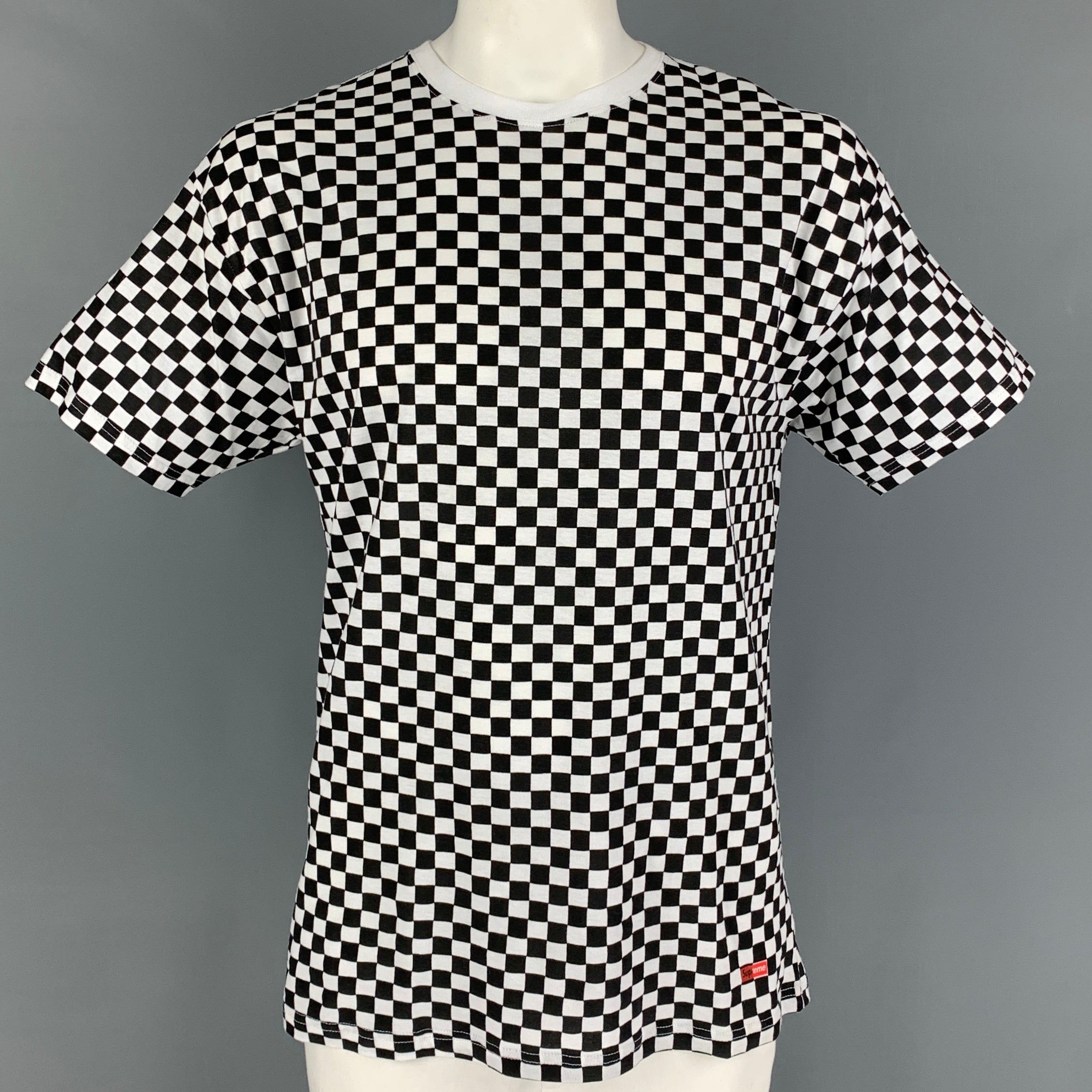 SUPREME x HANES Size L Black White Checkered Cotton T-shirt
