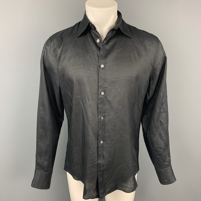 JIL SANDER Size M Black Ramie Button Up Long Sleeve Shirt