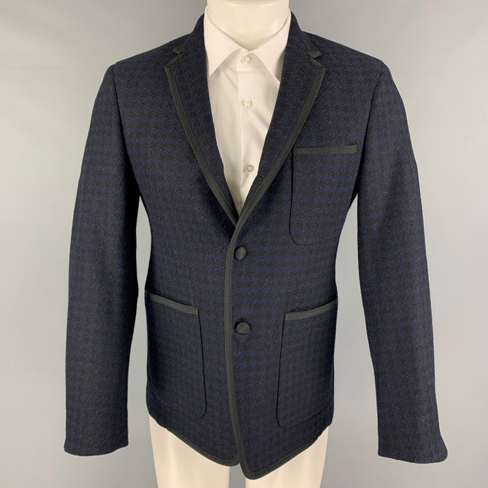 BLACK FLEECE Size 38 Black Navy Houndstooth Wool Notch Lapel Sport Coat