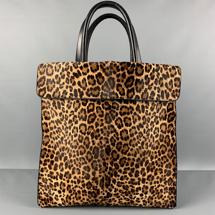 DRIES VAN NOTEN Brown Beige Black Mixed Materials Tote Handbag