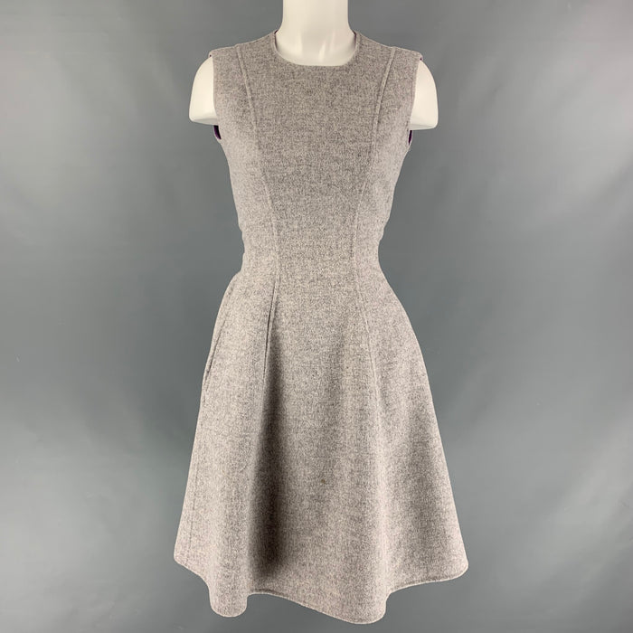 CAROLINA HERRERA Size 4 Grey Purple Wool Heather Belted Dress